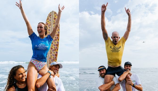 Rachael Tilly and Taylor Jensen Won the Surf City El Salvador Longboard Championships. Photos: Tommy Pierucki // WSL