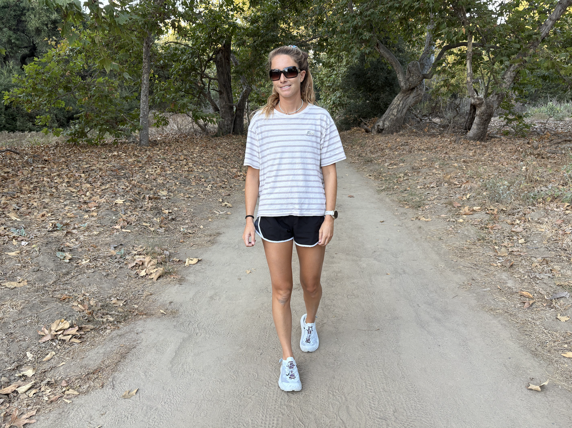 a woman hiking in water shoes