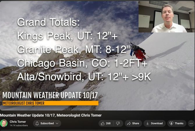 a screenshot of a weather forecast predicting snowfall totals in utah, colorado, and montana