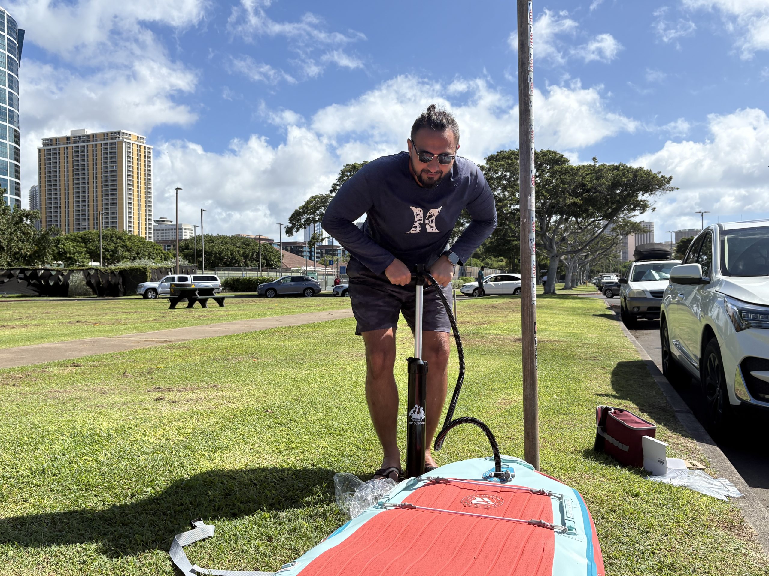 inflating a paddle board