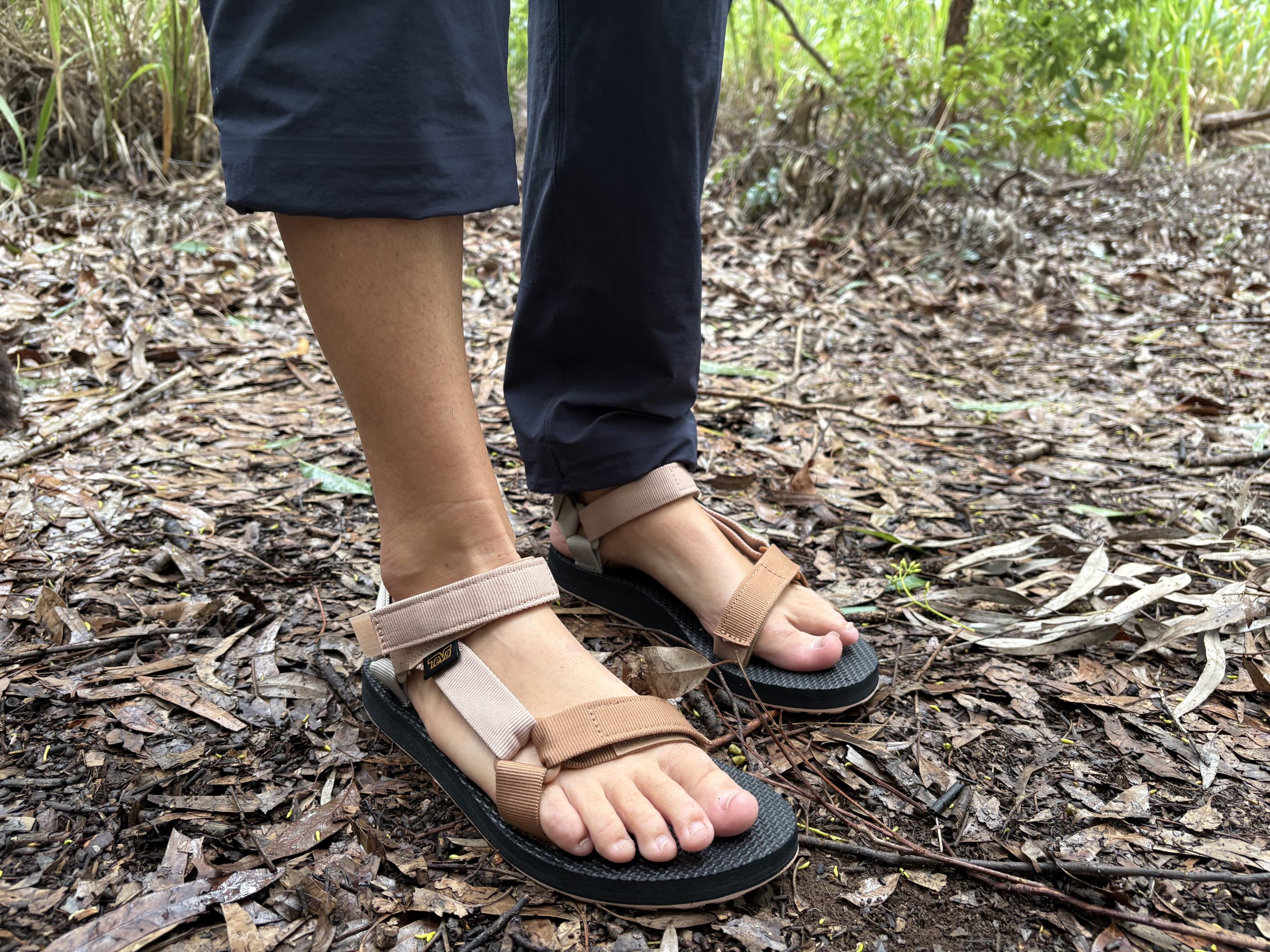 teva sandals on a hiking trail