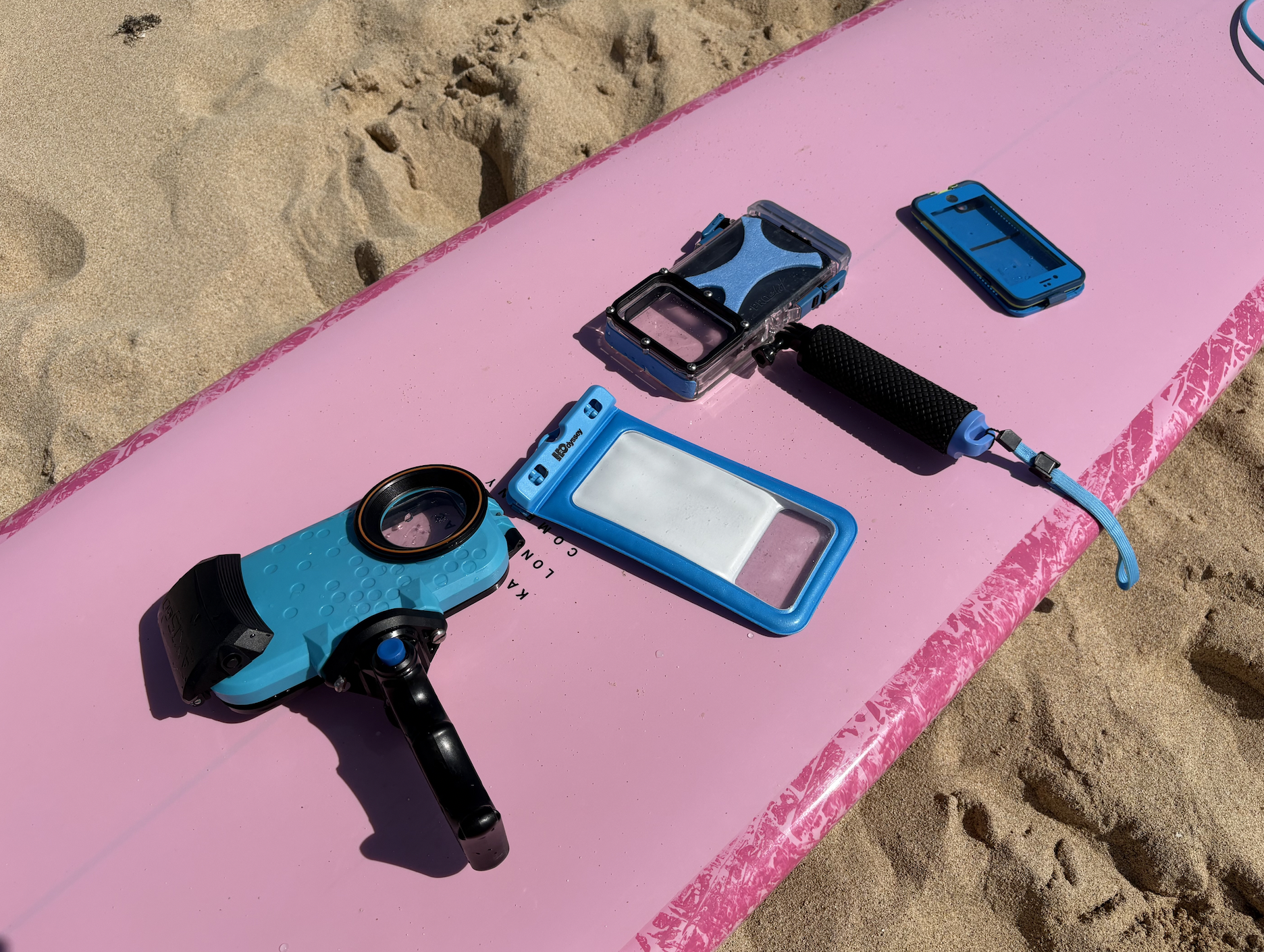 waterproof phone cases on a surfboard 