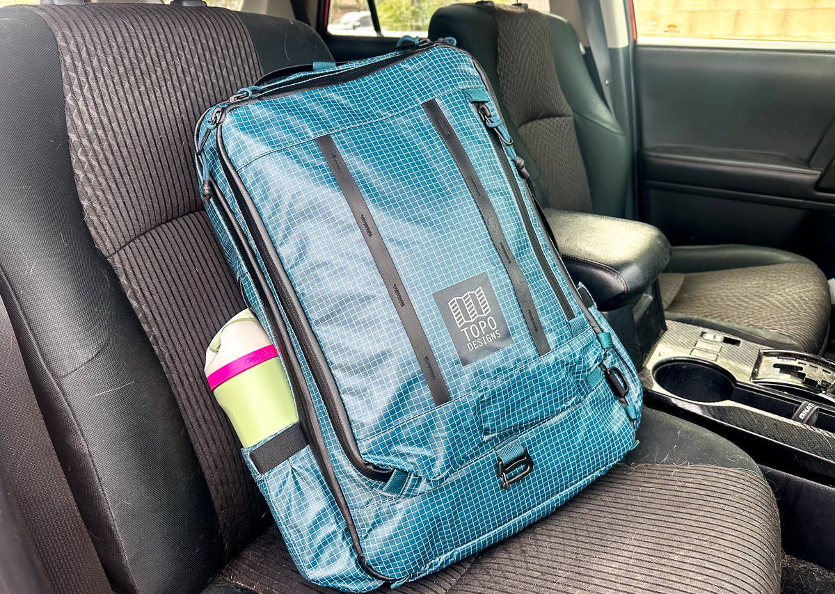 travel pack in front seat of car