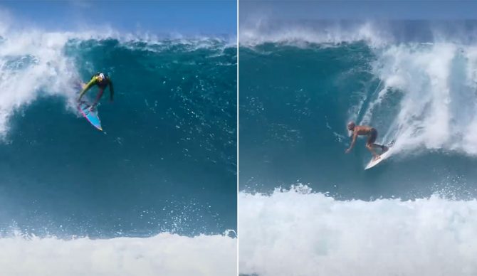 Jamie O'Brien and Kelly Slater surfing Pipeline